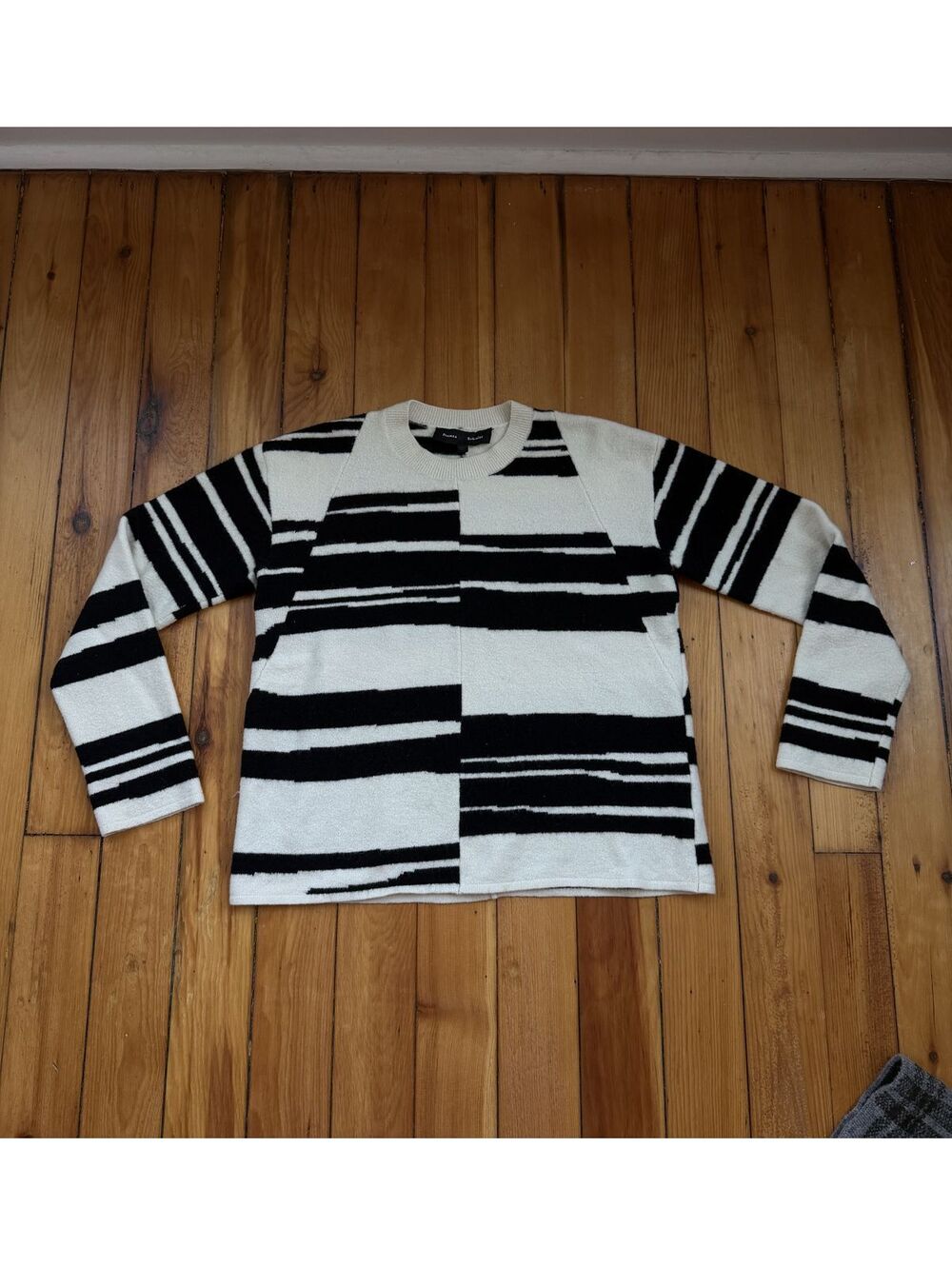 Proenza Schouler Wool Cashmere Blend Abstract Sweater Black White/Cream